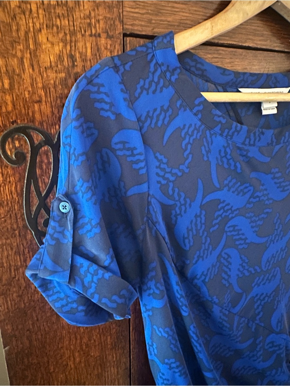 DVF Silk Vine Blue Tie-Waist Dress Sz 8 Diane Von Furstenberg Work Professional - Picture 3 of 5